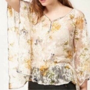 Free People Chrissy floral cream lace sheer Kimono oversized butterfly b…